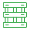 Green outline icon of a wooden pallet, viewed from above, showing three horizontal planks and several vertical supports—ideal for organizing hematology lab supplies.